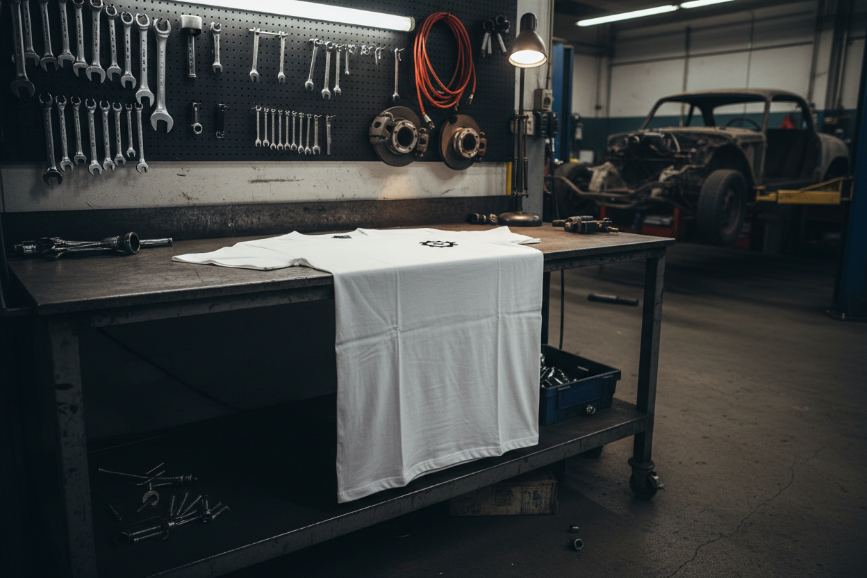 Camiseta en taller mecánico